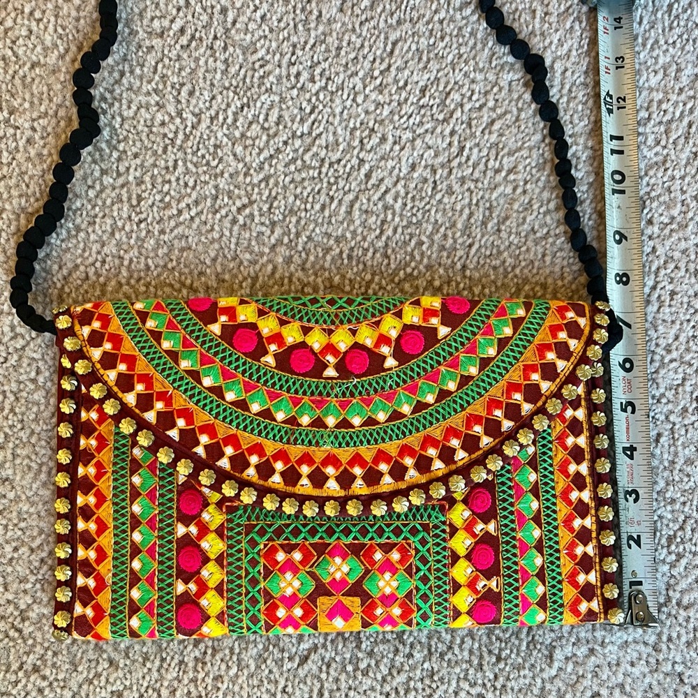 Embroidered Studded Multicolor Envelope Clutch - Picture 7 of 7